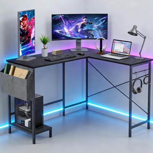 L Shaped Desk, 50 Inch Reversible Computer Desk with CPU Stand - color: Deep Black
