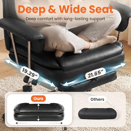NEO CHAIR Big & Tall Leather Office Chair, High Back, Lumbar Support, Black | Gaming Chair for Adults and Computer Use, Reclining Office Chair with Foot Rest, Comfy Design and Heavy Duty Support - color: Black