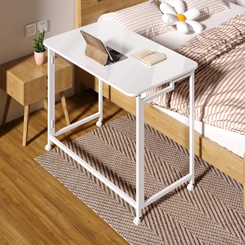 4NM 31.5" Mobile Small Rolling Computer Desk, Folding Laptop Cart Table with Wheels, Portable Office Desk for Small Space Couch Bed - All White - color: All White, size: 31.5"