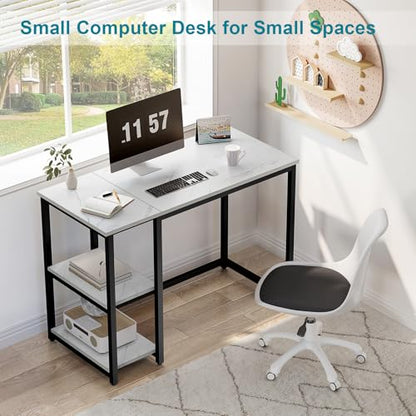 SINPAID 40" Small Computer Desk with Shelves for Home Office,White Marble - color: White Marble, size: 40 IN