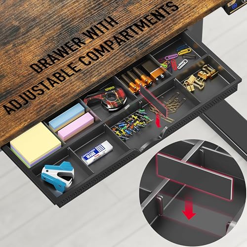 SHW 48-Inch Electric Height Adjustable Standing Desk w/Drawer, Rustic Brown - color: Rustic Brown, size: 48-Inch