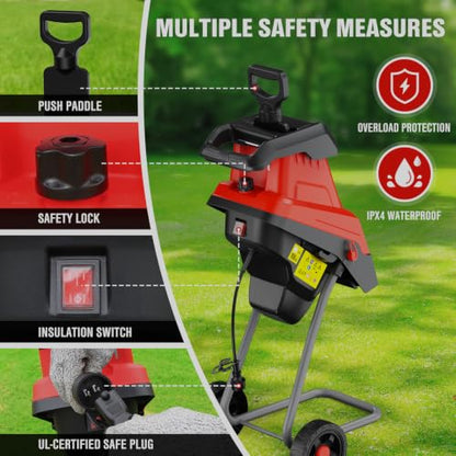 EWORK 15 Amp Electric Wood Chipper Shredder, Max 1.77" Cutting Diameter