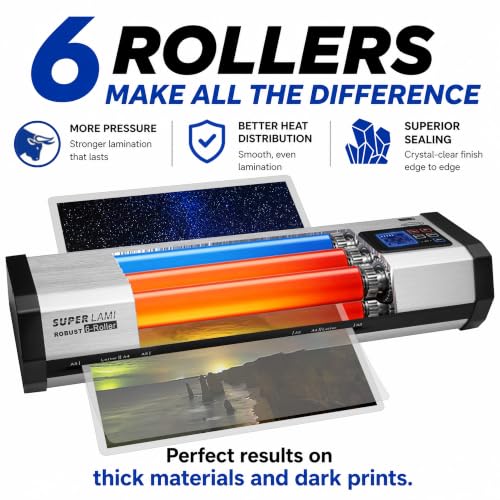 SINCHI Robust 6-Roller Laminator Machine with LCD Display, 3-10 Mil, Heavy Duty, 13-inch Thermal Laminating Machine for Commercial Use, 1.5-Minute Warm-up, 90 Inches/Minute, 105 Settings & 99 Memories
