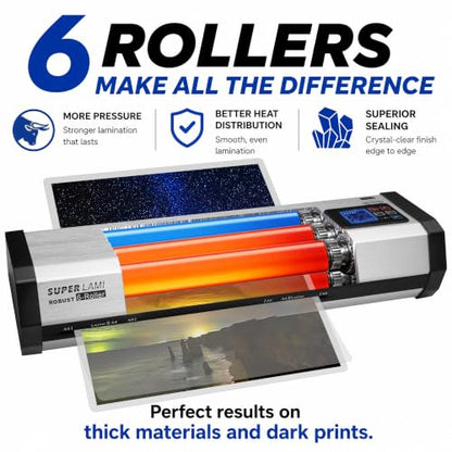SINCHI Robust 6-Roller Laminator Machine with LCD Display, 3-10 Mil, Heavy Duty, 13-inch Thermal Laminating Machine for Commercial Use, 1.5-Minute Warm-up, 90 Inches/Minute, 105 Settings & 99 Memories