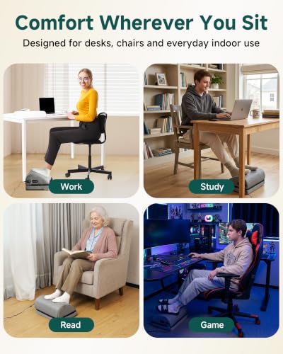 Snailax Heated Foot Rest Under Desk, Adjustable Height Foot Stool | 2026 Upgraded, Foot Warmer with 2 Heat Levels, 3 Vibration Modes, Memory Foam Support for Office, Home Office and Gaming - color: A.grey