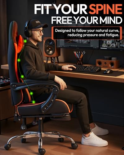 Dowinx Ergonomic Gaming Chair with Footrest & Massage Lumbar, 2D-Linkage Armrests for Computer Chair 330lbs with Headrest Pillow for Office, Home, Streaming and Long Gaming Sessions, Red - color: Red