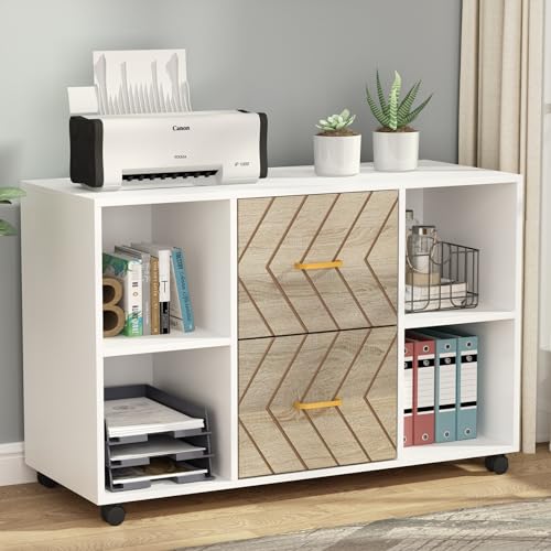 Tribesigns 2 Drawer File Cabinet, Large Mobile Lateral Filing Cabinet for Letter Size, Printer Stand with Storage Shelves and Rolling Wheels for Home Office (White) - color: White