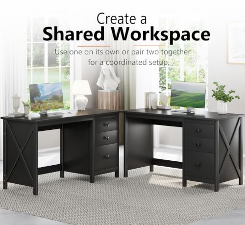 JSB 47.2 Inch Black Computer Desk with 3 Drawers for Home Office Bedroom - color: Black, size: 47.2in