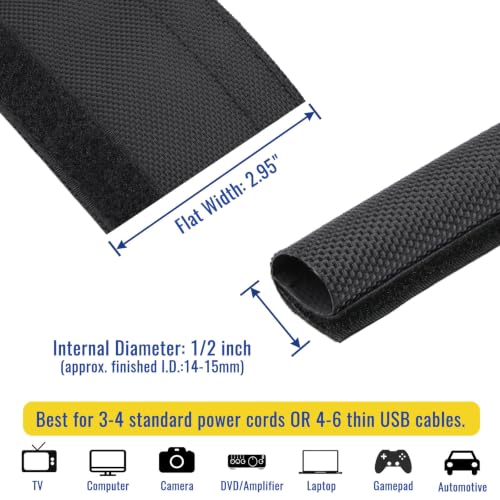 1/2" - 6.6Ft Hook and Loop Cable Sleeve, Wire Protector for Pets - size: 1/2" - 6.6Ft