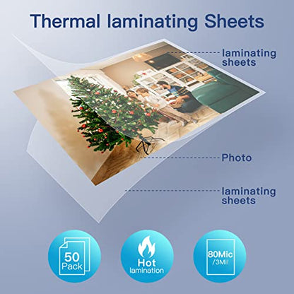 MAXDONE Premium Clear Thermal Laminating Pouches 50-Pack Laminating Sheets | for Laminator A3 A4, 3 Mil (80 Mic) Thickness for Extra Protection - color: Transparent