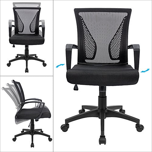 Furmax Office Chair Ergonomic Computer Desk Mesh Chair Mid Back Swivel Lumbar Support with Armrest (1, Black) - color: Black