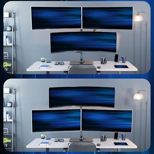 VIVO Pneumatic Arm Triple Ultrawide Monitor Desk Stand for Up to 49 inch Screens with Tempered Glass Base, Holds 3 Ultra Wides Up to 33 lbs Each, Black, STAND-V300FG - size: Triple Mount, style: Freestanding