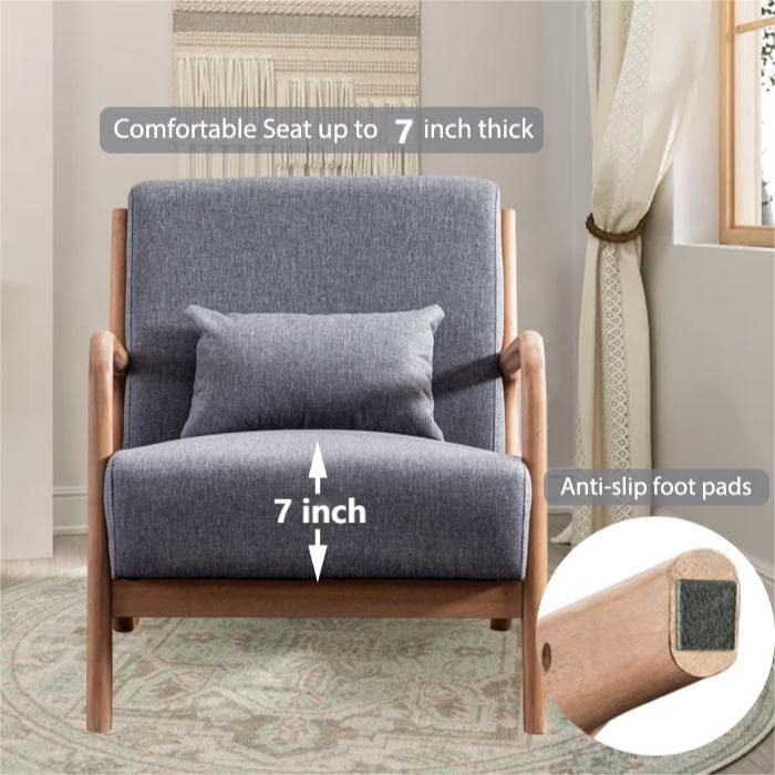 INZOY Mid Century Modern Accent Chair with Wood Frame, Upholstered Living Room Chairs with Waist Cushion, Reading Armchair for Bedroom Sunroom (Dark Grey) - color: A-grey