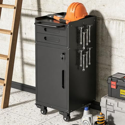 Narrow Rolling Tool Cabinet with Drawers, Lockable Garage Storage Cabinet with Wheels, Slim Metal Tool Chest Organizer for Workshop, Warehouse, Utility Room & Small Spaces