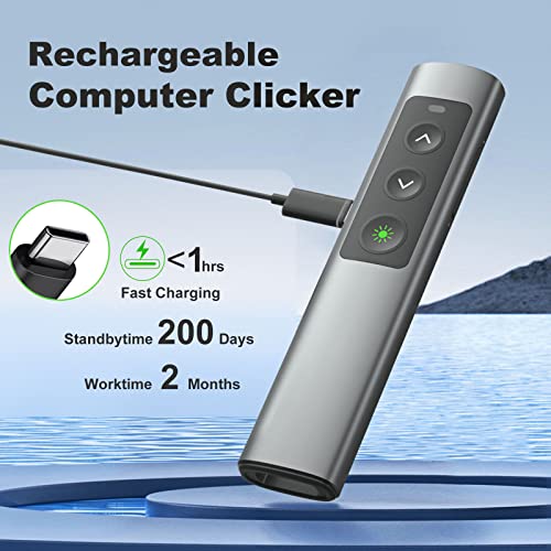 Rechargeable Green Laser Pointer Presentation Clicker for Laptop PowerPoint, USB-A USB-C Wireless Presenter Remote Power Point Clicker for Computer/Mac/PPT/Slideshow/Google Slide Advancer - style: Metal Rechargeable 02 Green Light