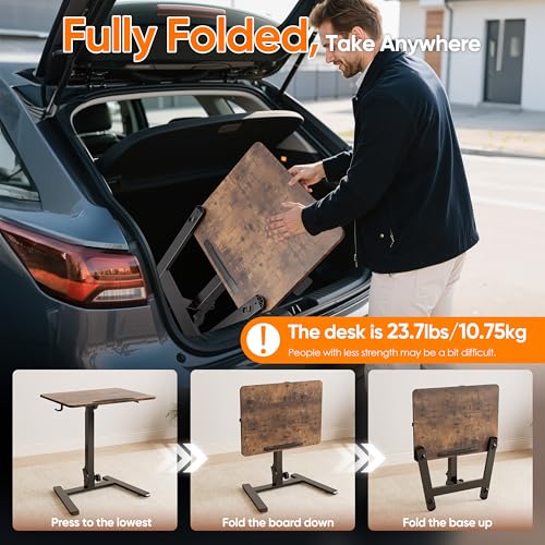 Monomi 25“ Mobile Folding Desk,Pneumatic Sit-Stand Table,No Assembly,Brown - color: Brown