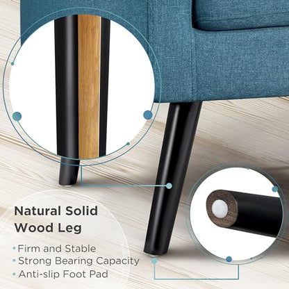 Yaheetech Mid Century Accent Chair Living Room Chair Navy Blue | Linen-Like Upholstered Sillones Para Sala, Modern Reading Nook Chair, Button Tufted Back, Rubberwood Legs, Bedroom Office - color: Navy Blue, size: set of 1