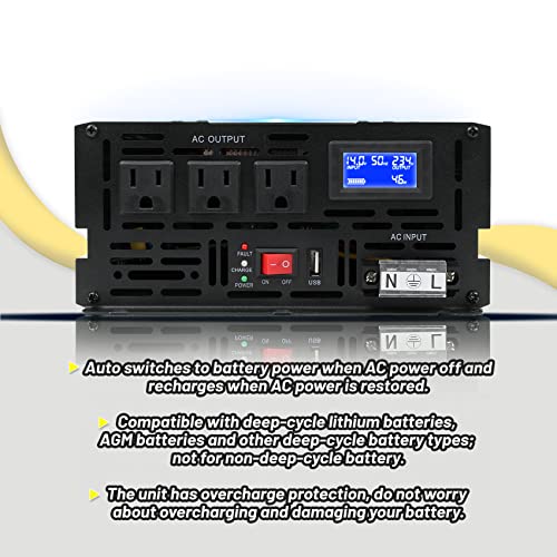 Miumoon 2000W Primary Sump Pump Backup System, Basment Protection Backup Inverter, Black, LCD Display, Auto Switches for Continuous Sump Pump Operation, Basement Emergency and Power Outage Backup - style: 2000W