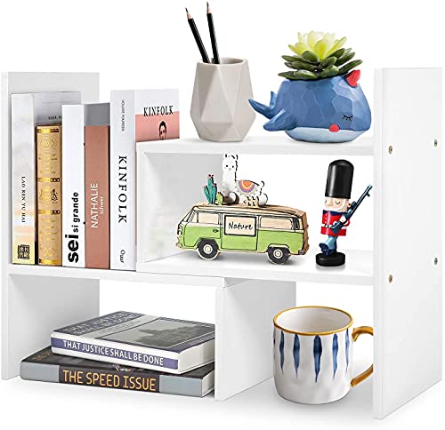 Adjustable Desktop Bookshelf & Desk Organizer Shelf, Counter Top Free Style Display Shelf Rack, Office Supplies Storage Shelf for Desk, Small Desk Hutch Top of Desk Organizers and Accessories