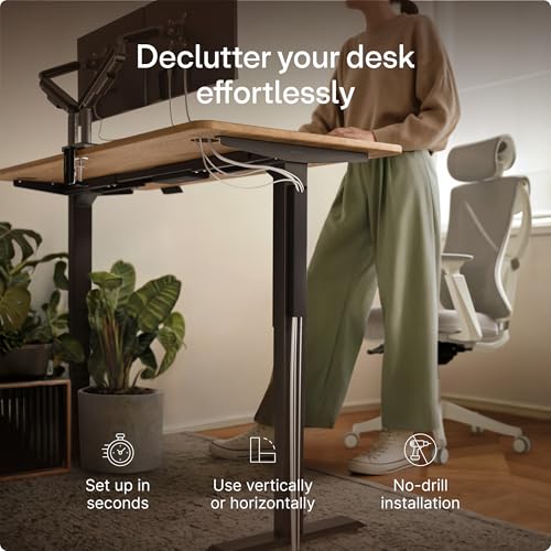 Desktronic Magnetic Cable Management Tray — No Drill Under Desk Cord Organizer, Holds 10 Cables, Reinforced Steel Cable Holder for Home Office, Gaming Setup & Sit-Stand Desks - color: Black