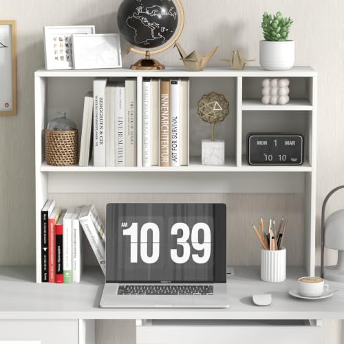Tangkula White Desktop Bookshelf with 4 Storage Compartments - color: Off White, size: 4 Shelves