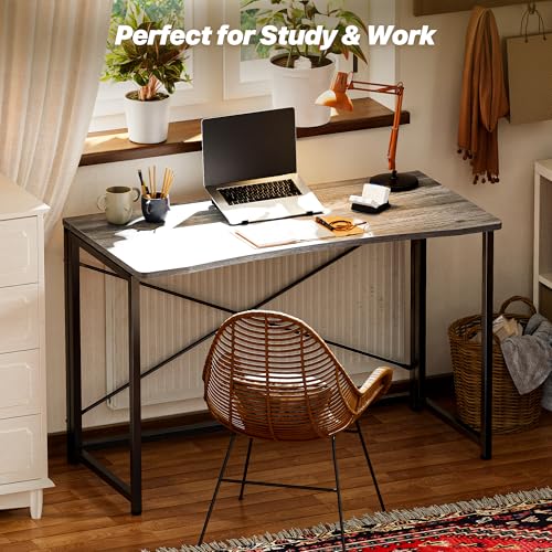 Huuger Folding Desk for Small Spaces, 39.4 Inch Foldable Computer Table - color: Grey, size: 18.9"D x 39.4"W