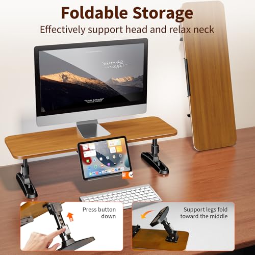 Wooden Monitor Stand Riser for Desk,Adjustable Height Monitor Shelf Riser with Phone Holder,Desk Storage Organizer Accessories,Wood Computer Screen Stands for Office,Home,Laptop,Printer,TV
