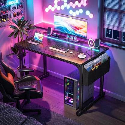 DurayLoly 40" Gaming Desk with Waterproof LED Lights for Bedroom,Black - color: Black, size: 40 IN
