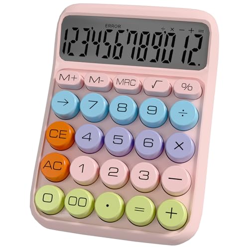 Zeno Pink Calculator – Cute Desk Calculator with Big Buttons, 12-Digit, for School, Office & Pink Desk Accessories - color: Pink