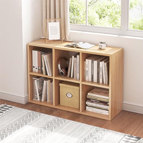 NELYE 6 Cube Organizer Bookcase Oak Open Shelf | Suitable for 11-inch Fabric Storage Bins, Simple Compartments Bookshelf, Holds 20 Lbs per Cube - color: Oak, size: 6-Cube