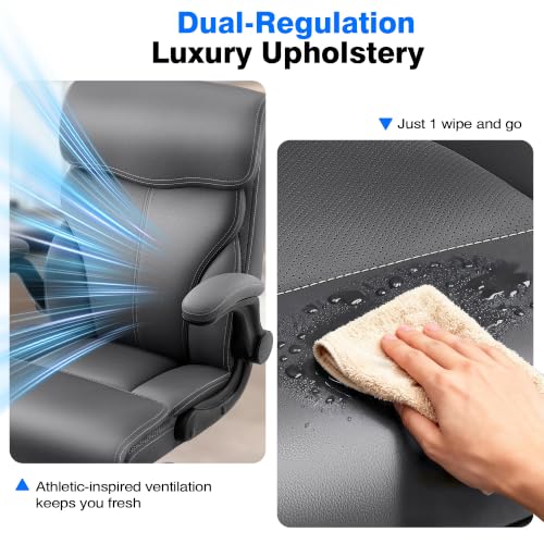AreShark Leather Office Chair - Executive High Back Ergonomic Desk Chairs | Breathable Computer Chair with Lumbar Support & Rock Function, Rolling Swivel Seat for Working, Studying, Gaming & Relaxing - color: Grey
