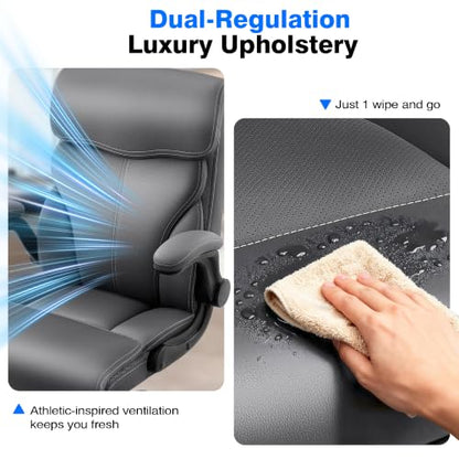 AreShark Leather Office Chair - Executive High Back Ergonomic Desk Chairs | Breathable Computer Chair with Lumbar Support & Rock Function, Rolling Swivel Seat for Working, Studying, Gaming & Relaxing - color: Grey