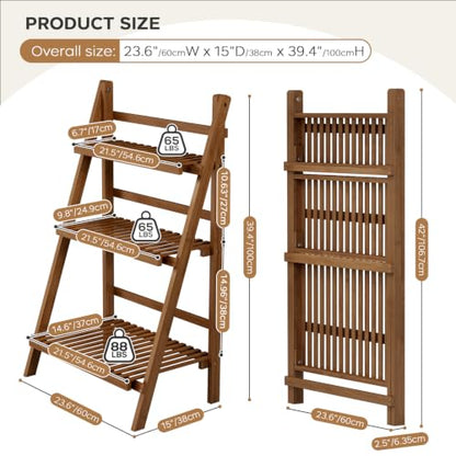 Ladder Shelf, Foldable Plant Shelf Stand, 3-Tier Bamboo Bookshelf, 39.4In - color: 3-tier Walnut