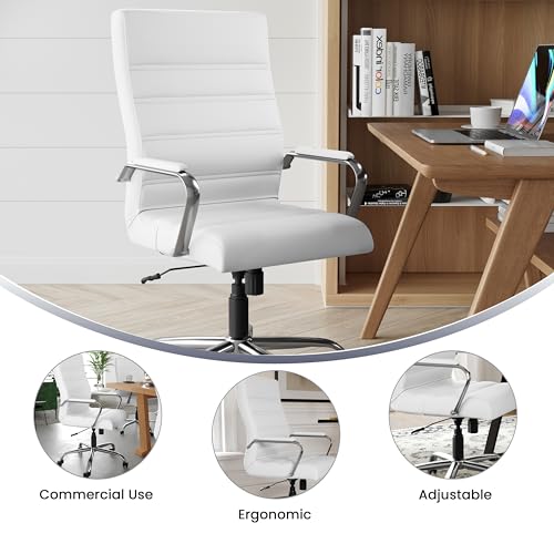 Flash Furniture Whitney High-Back Swivel LeatherSoft Desk Chair with Padded Seat and Armrests, Adjustable Height Padded Office Chair, White/Chrome | 360° Swivel, Height Adjustable, Commercial Grade - color: White Leathersoft/Chrome Frame