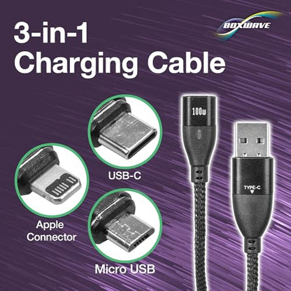 BoxWave Cable Compatible with Logitech Spotlight Presentation Remote - MagnetoSnap PD AllCharge Cable (100W), Magnet Charging Braided USB Type-C Micro - Jet Black