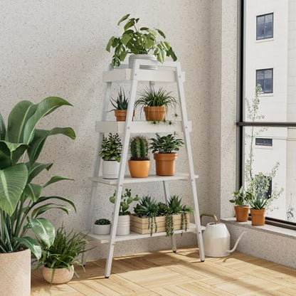 VECELO Ladder Shelf, 4-Tier Bookshelf with Enclosed Edges Design, Wooden Storage Rack Freestanding Bookcase for Living Room Home Office, White