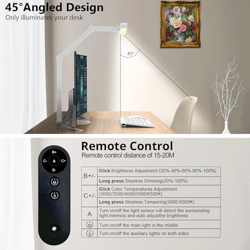 Micomlan Architect Desk Lamp for Home Office, 24W Adjustable Led Desk Light with Remote, 1500LM Bright Dimmable Computer Table Light Rotatable Office Lamp with Base for Cafting Monitor - color: Light White