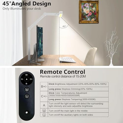 Micomlan Architect Desk Lamp for Home Office, 24W Adjustable Led Desk Light with Remote, 1500LM Bright Dimmable Computer Table Light Rotatable Office Lamp with Base for Cafting Monitor - color: Light White