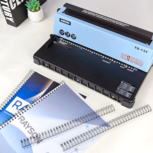 Rayson 3:1 Pitch Wire Binding Machine Bundle, 32-Hole Letter Size Binder, Punches 12 Sheets, Binds up to 120 Sheets, with 100 Black 1/2" 32-Loop Wire Binding Spines