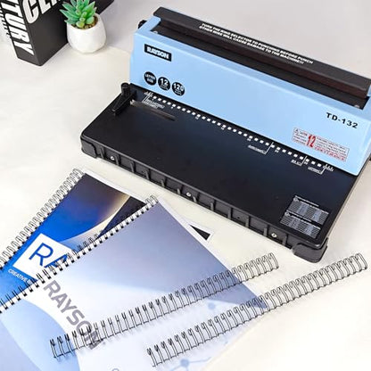 Rayson 3:1 Pitch Wire Binding Machine Bundle, 32-Hole Letter Size Binder, Punches 12 Sheets, Binds up to 120 Sheets, with 100 Black 1/2" 32-Loop Wire Binding Spines
