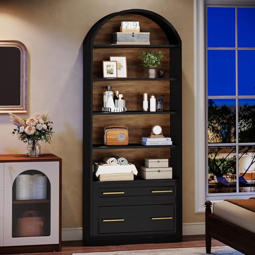 Tribesigns 76.8" Tall Arched 5-Tier Bookcase, Black - color: Black
