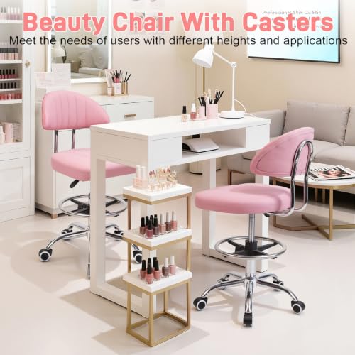 Height Adjustable Office Chair, 360-Degree Swivel Drafting Chair, Backrest, Foot Rest, 220lbs Load-Bearing, Ergonomic Rolling Computer, Lumbar Support, Home Studio Dental Salon Pink - color: Pink