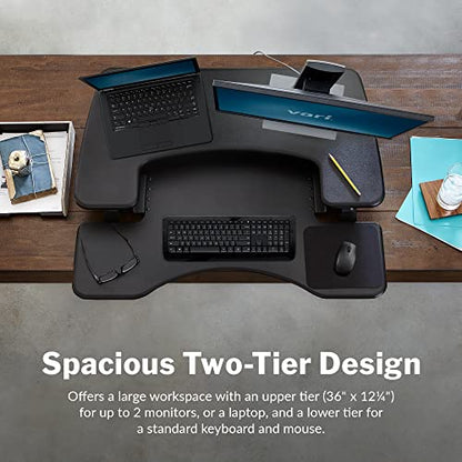 Vari VariDesk Pro Plus 36 - Adjustable Desk Converter with 11 Height Settings - Laptop Sit Stand Desk Riser for Home Office, Table Tops, Workspace - Fully Assembled with Spring Loaded Lift - Black - color: Black