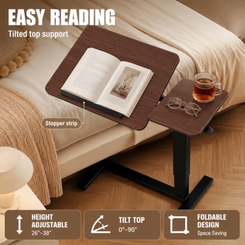 32" Height Adjustable Sit Stand Desk Converter, Dual Monitor Laptop Riser, Black (Bedside Desk/Plastic Holder (Walnut)) - color: Bedside Desk / Plastic Holder (Walnut)