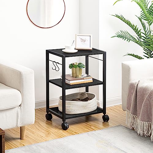 MAHANCRIS Printer Stand, 3-Tier Under Desk Rolling Cart with Storage Shelf, Heavy Duty Printer Table with Wheels for Home Office, Printer Shelf with 2 Hooks, for Small Spaces, Black PTHB4001V - color: Black