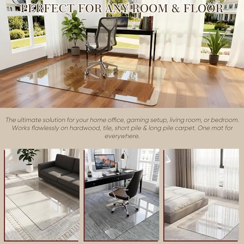 Tempered Glass Chair Mat for Hardwood Floor & Low Pile Carpet, 40" x 60" Heavy Duty Office Chair Mat with Non-Slip Pads, Scratch Resistant Floor Protector for Home Office - size: 40" x 60"