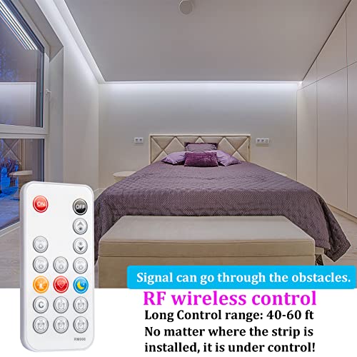 WOBANE 32.8ft White LED Strip Lights with Remote,Dimmable Tape Lighting | Flexible,Timing,Memory Function,ETL Power Supply,600 LEDs Supper Bright for Living Room, Mirror, Under Cabinet,6500K Daylight - color: White, size: 32.8ft RF Remote