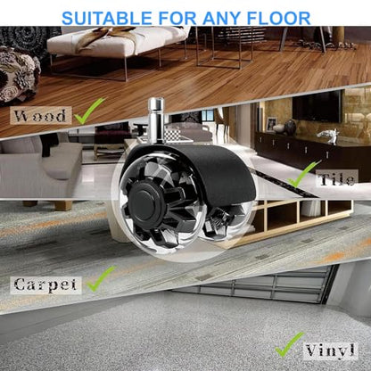 Office Chair Wheels Dual Rubber 2'' (Set of 5) Heavy-Duty Chair Wheels Support 2200lbs, Mute Rubber Chair Casters for Hardwood Floors and Carpet, Universal Fit 7/16 x 7/8 Inch (Black)