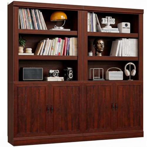 Unikito 71 Inch Tall Bookshelf with Doors and Adjustable Shelves, 2 Pack | 10-Shelf Storage Bookcase, Thick Wood, Sturdy and Solid, Freestanding Display Cabinet for Living Room, Home Office, Bedroom - color: Cherry, size: 63 Inch