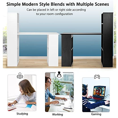 Tangkula Computer Desk with Bookshelf, Writing Study Desk with Storage Shelves & CPU Stand, Modern Compact Computer Workstation for Home & Office, Space-Saving Design (Black) | Bookcase Desk w/Bookshelf Storage Shelves & CPU Stand, Space-Saving Design Mod